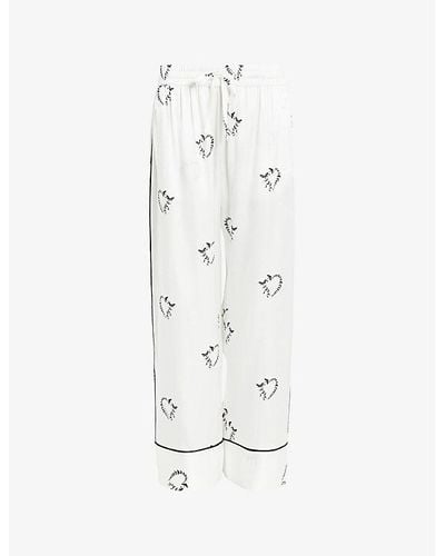 AllSaints Sofi Heart-print Lyocell And Silk Pyjama Trousers - White