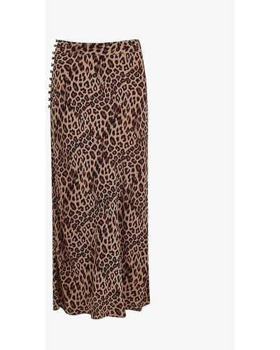 Whistles Cheetah-print Woven Midi Skirt - Brown