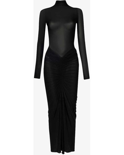 Alaïa High-neck Slim-fit Stretch-woven Maxi Dress - Black