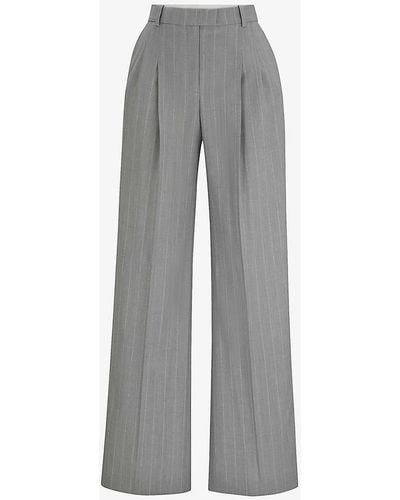 BOSS by HUGO BOSS X Naomi Campbell Pinstriped Wide-leg High-rise Wool Trousers - Grey