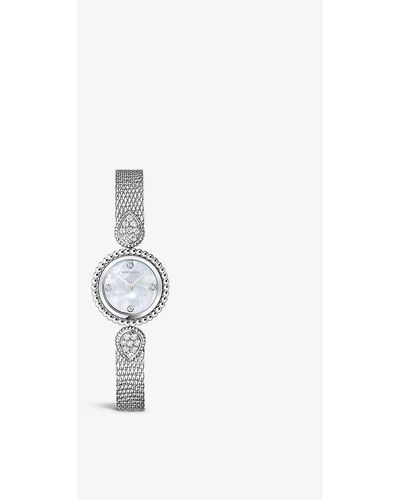 Boucheron Wa015704 Serpent Bohème Stainless-steel, 0.6ct Diamond And Mother-of-pearl Watch - White