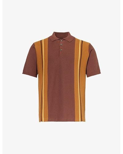 Beams Plus Striped Regular-fit Cotton Knitted Polo Shirt X - Brown