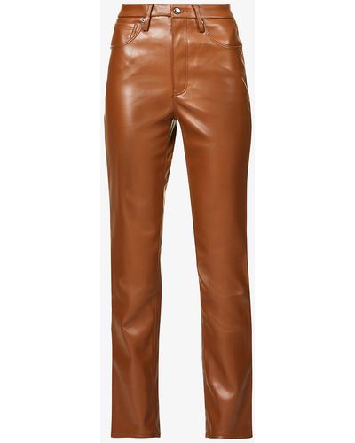 GOOD AMERICAN Good 90s Icon Straight-leg High-rise Faux Leather Jeans - Brown