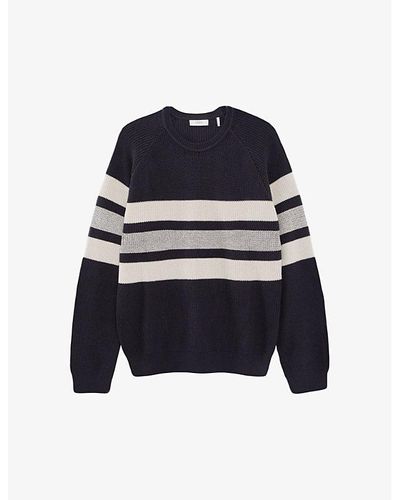 IKKS Stripe-pattern Crew-neck Knitted Sweater - Blue
