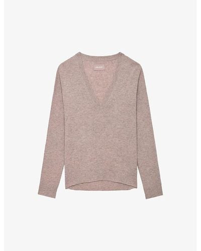 Zadig & Voltaire Vivi Star-embroidered V-neck Cashmere Sweater - Pink