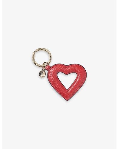 Aspinal of London Hollow Heart-shape Leather Keyring - Red