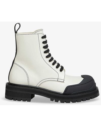 Marni Contrast-stitched Chunky-sole Leather Ankle Boots - White