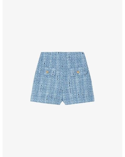 Sandro Button-embellished High-rise Tweed Shorts - Blue