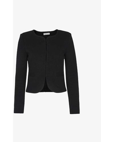 Whistles Cotton Jersey Collarless Cropped Jacket, Size: - Black