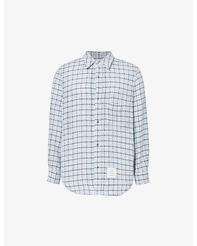 Thom Browne Check-pattern Slip-pocket Regular-fit Cotton Shirt - Blue
