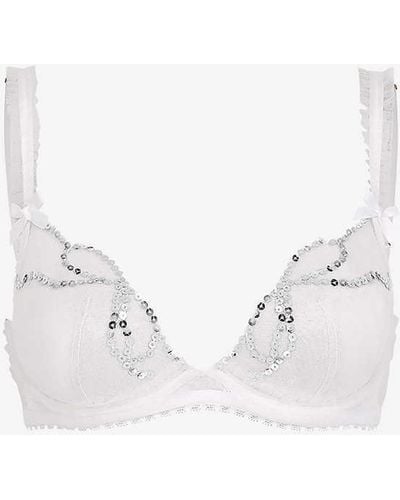 Agent Provocateur Melle Sequin-embellished Underwired Woven Plunge Bra - White