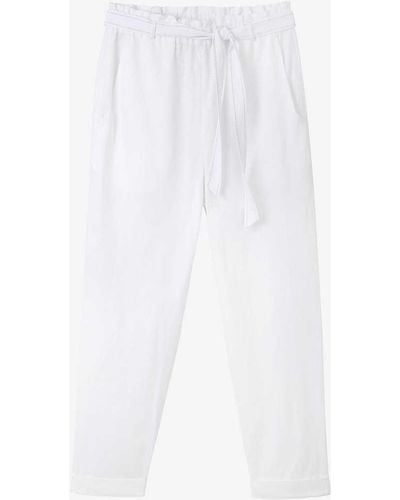 The White Company The Company Belted-waist Tapered-leg Linen Trousers - White