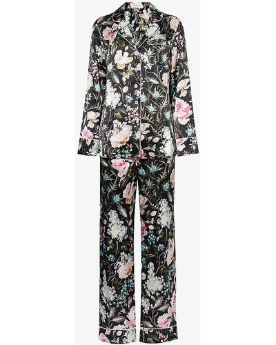 Olivia Von Halle Lila Floral-print Silk Pyjama Set - White