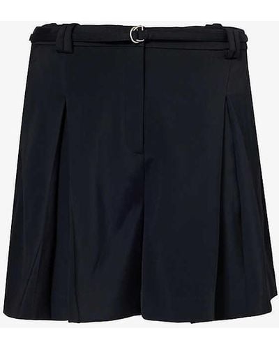 Another Tomorrow Wide-leg High-rise Stretch-woven Shorts - Blue