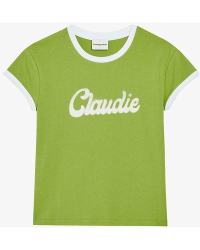 Claudie Pierlot Logo-embroidered Cotton T-shirt - Green