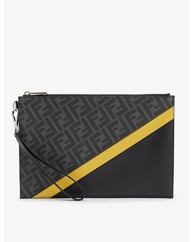 Fendi Logo-print Fabric And Leather Pouch - Black