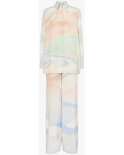 Olivia Von Halle Wolfe Graphic-print Silk Pyjama Set - White