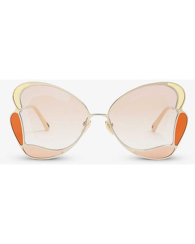 Chloé Ch0048s Gemma Butterfly-frame Metal Sunglasses - Orange
