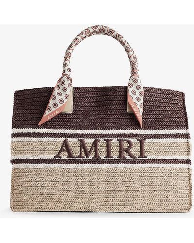 Amiri Brand-embroidered Striped Raffia Tote Bag - Brown