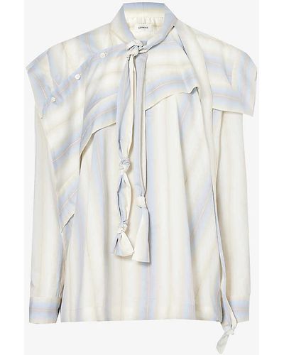 Lemaire Asymmetric-neck Relaxed-fit Cotton-blend Shirt - White