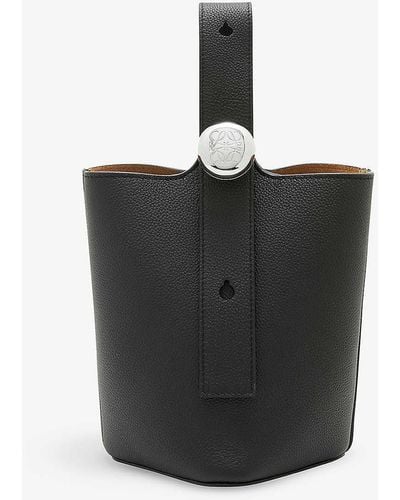 Loewe Pebble Mini Leather Bucket Bag - Black