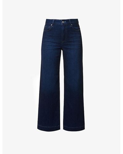 PAIGE Anessa Distressed Mid-rise Wide-leg Cotton-blend Jeans - Blue