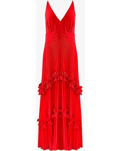 Ro&zo Sienna Frill-embellished Pleated Woven Maxi Dress - Red