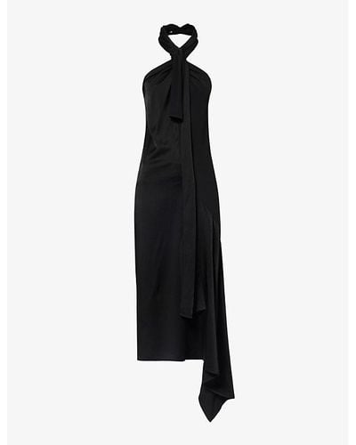 Givenchy Lavaliere Halterneck Woven Midi Dress - Black
