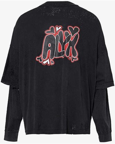 1017 ALYX 9SM Logo-print Layered-sleeve Cotton-jersey T-shirt - Blue