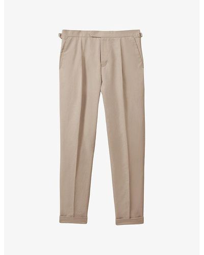 Reiss Com Front-pleat Straight-leg Cotton And Linen-blend Pants - Natural