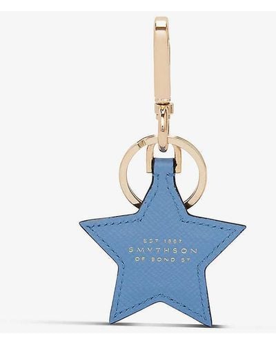 Smythson Panama Star-shaped Leather Keyring - Blue