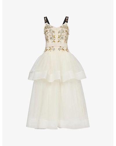 Erdem Bead-embellished Tiered-hem Cotton Midi Dress - White