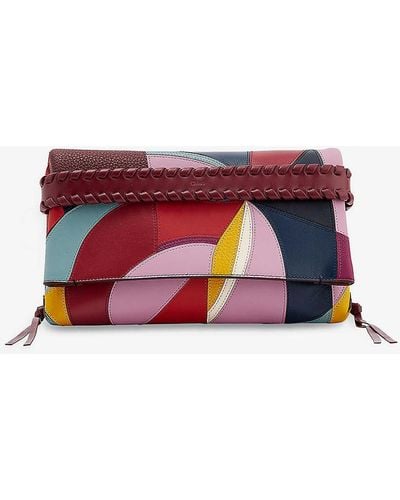 Chloé Mony Patchwork Leather Clutch Bag - Red