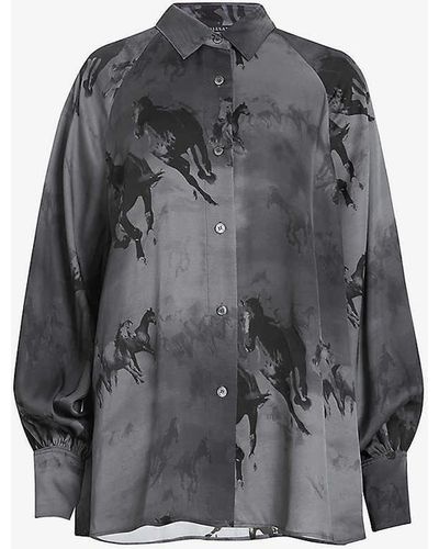 AllSaints Oana Dionne Graphic-print Woven Shirt - Grey