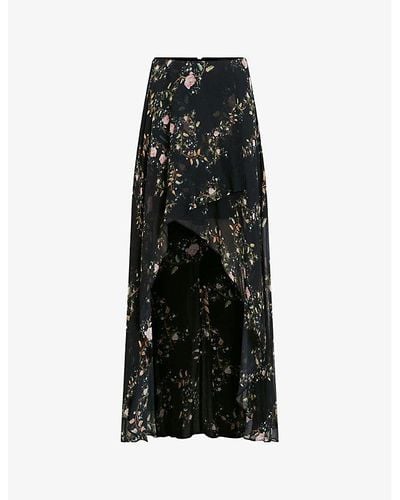 AllSaints Slvina Oto Floral-print Woven Maxi Skirt - Black