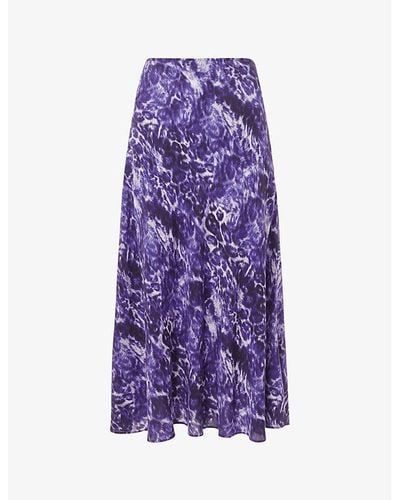 Whistles Glossy Leopard-print Woven Bias-cut Midi Skirt - Purple