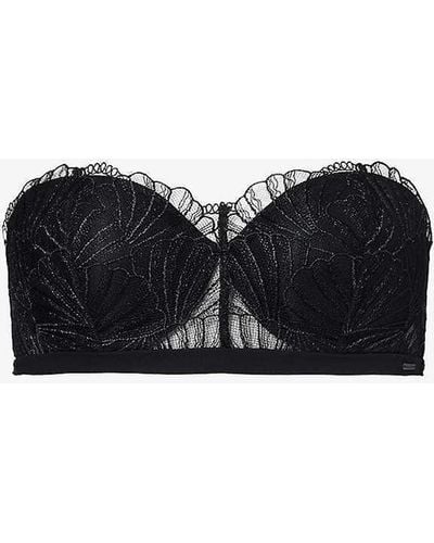 Calvin Klein Floral-lace Underwired Padded Bandeau Bra - Black