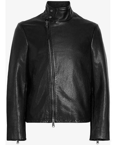 AllSaints Trost Funnel-neck Slim-fit Leather Biker Jacket - Black