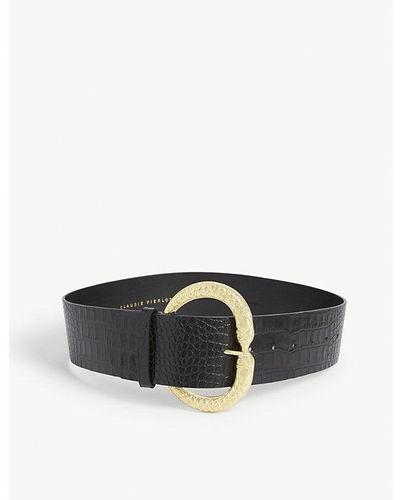 Claudie Pierlot Aserpenth Crocodile-embossed Leather Belt - Black