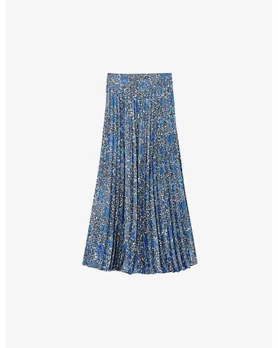 Sandro Floral-print High-rise Woven Midi Skirt - Blue