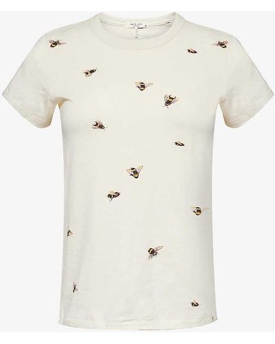 Rag & Bone Bumblebee-print Ribbed-neckline Cotton-jersey T-shirt - Natural