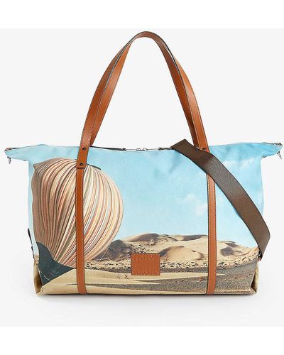 Paul Smith Graphic-print Detachable-strap Woven Tote Bag - Blue