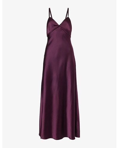 Polo Ralph Lauren V-neck Slim-fit Satin Maxi Dress - Purple