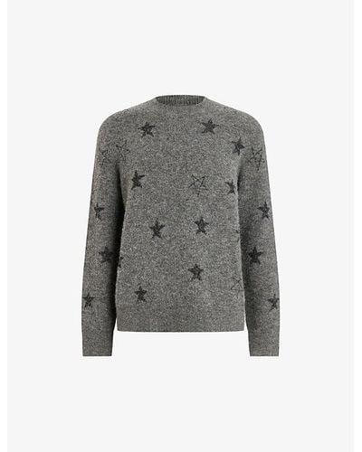 AllSaints Odyssey Crew-neck Star-motif Stretch-knit Sweater - Gray