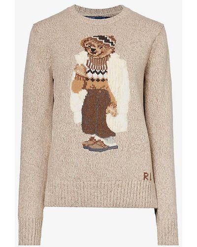 Polo Ralph Lauren Polo Bear Graphic-intarsia Cotton-knit Jumper - White