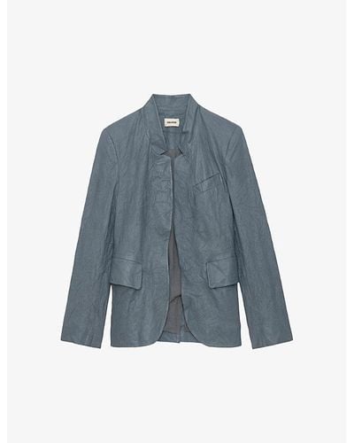Zadig & Voltaire Verys Crinkled-texture Leather Blazer - Blue