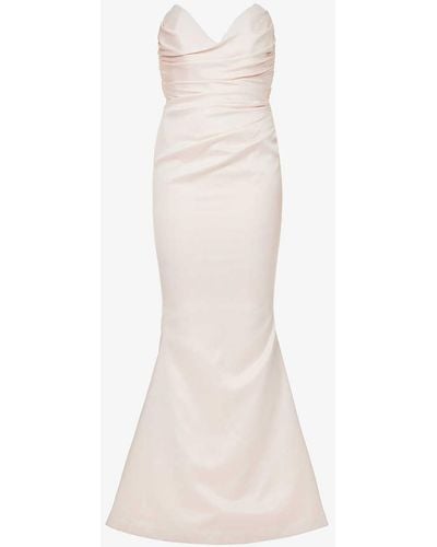 House Of Cb Fleur Sweetheart-neckline Fishtail-hem Woven Maxi Dress - White