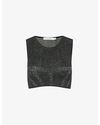 Ph5 Lillian Cropped Recycled Viscose And Rayon-blend Knitted Top - Black