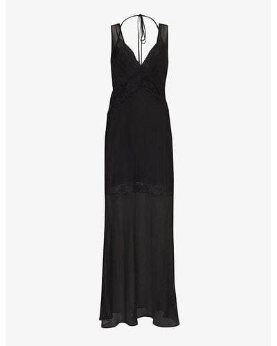 Sir. The Label Avellino Layered Lace-trim Sheer Silk Maxi Dres - Black