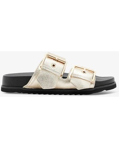 AllSaints Sian Logo-embossed Metallic Leather Flat Sandals - White
